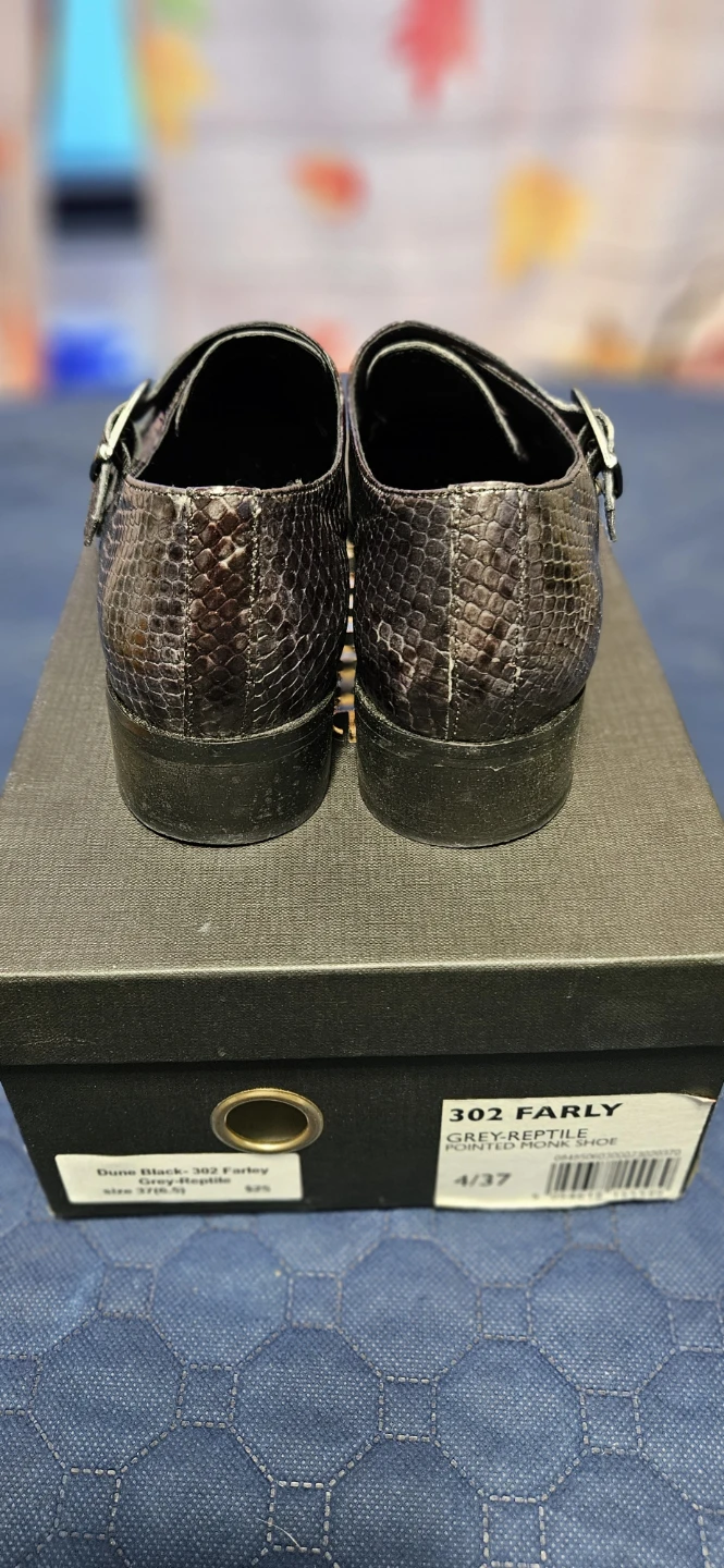 Dune Black "Farley" Monk Strap Shoes Grey Reptile Size 4/37 - photo 3