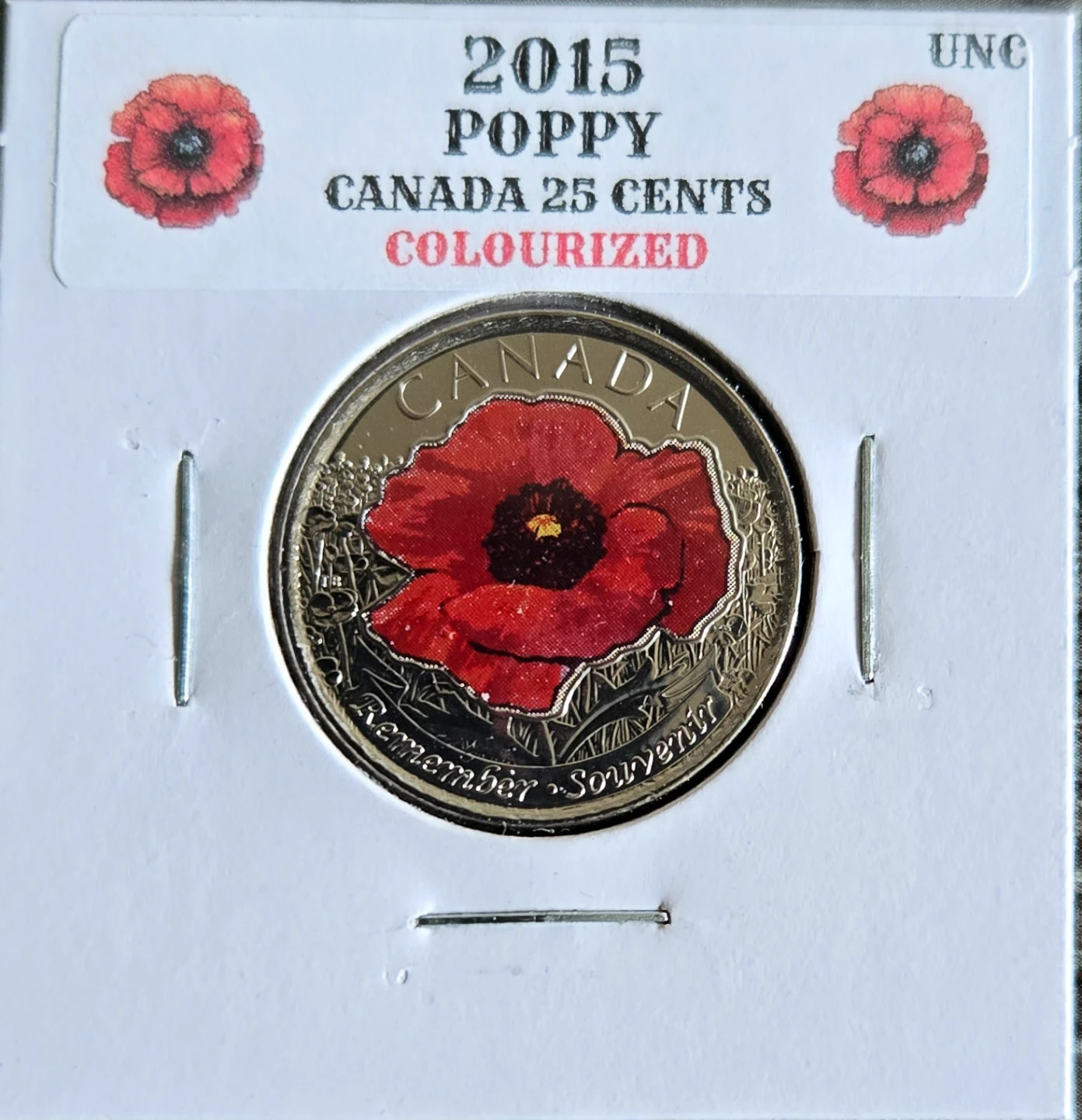 2015 Canada 25 Cents Poppy Coin UNC