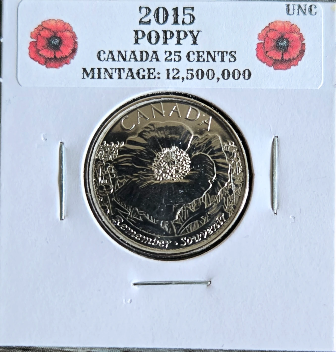 2015 Canada 25 Cents Poppy Coin UNC - photo 2