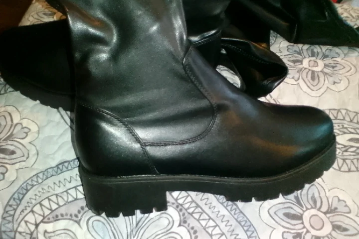 Black Faux Leather Thigh-High Boots