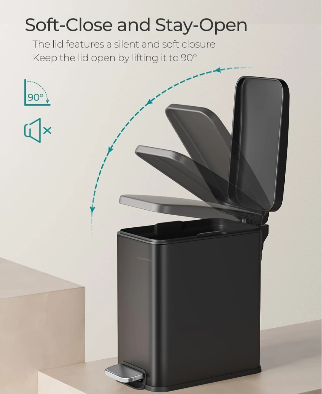 SONGMICS 2.6 Gallon Black Step Trash Can - photo 4