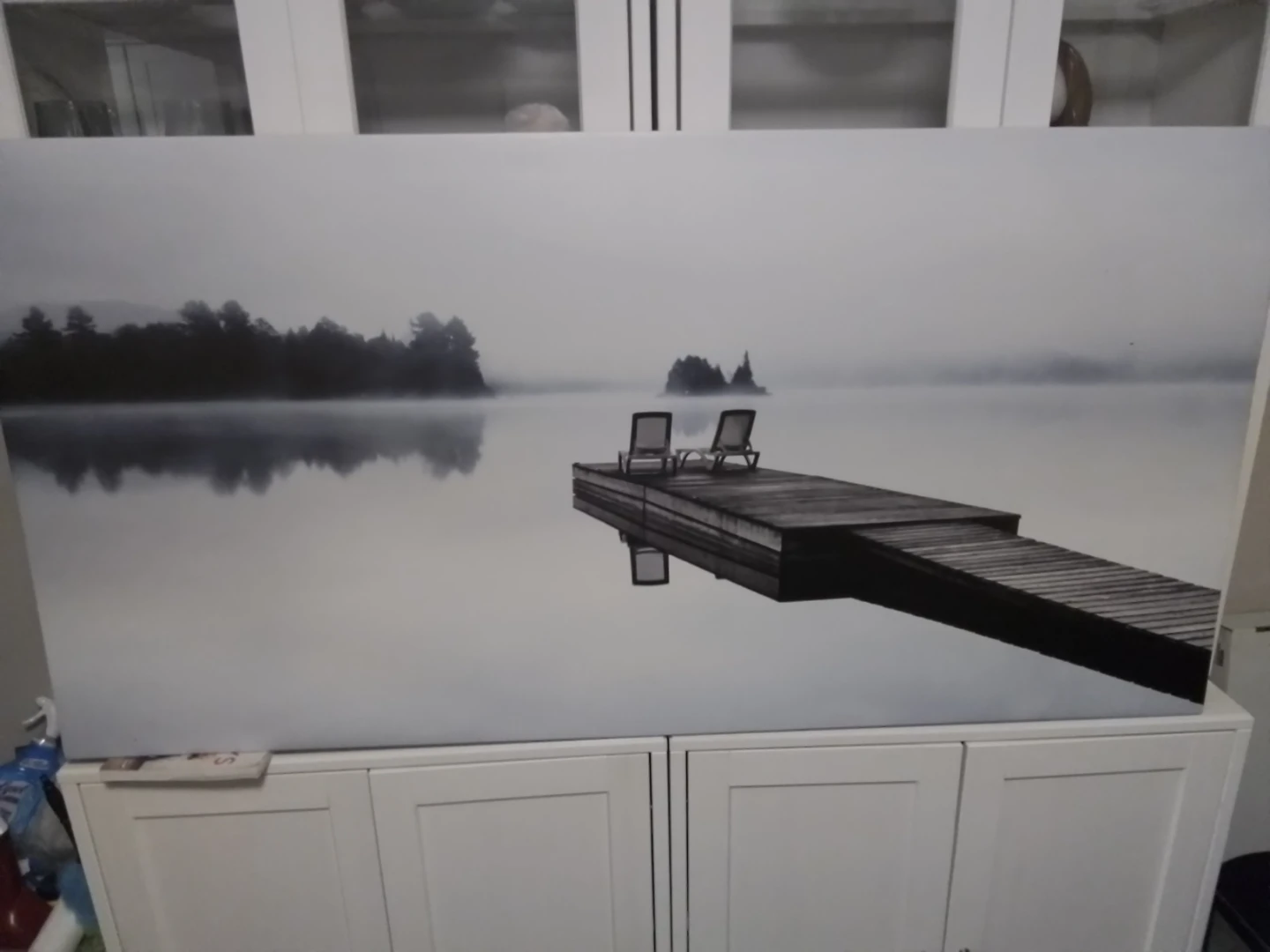 Canvas Print - Dock with Chairs on Misty Lake