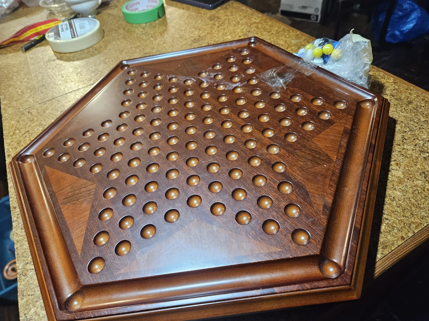 Wooden Solitaire Board Game with Marbles - photo 3