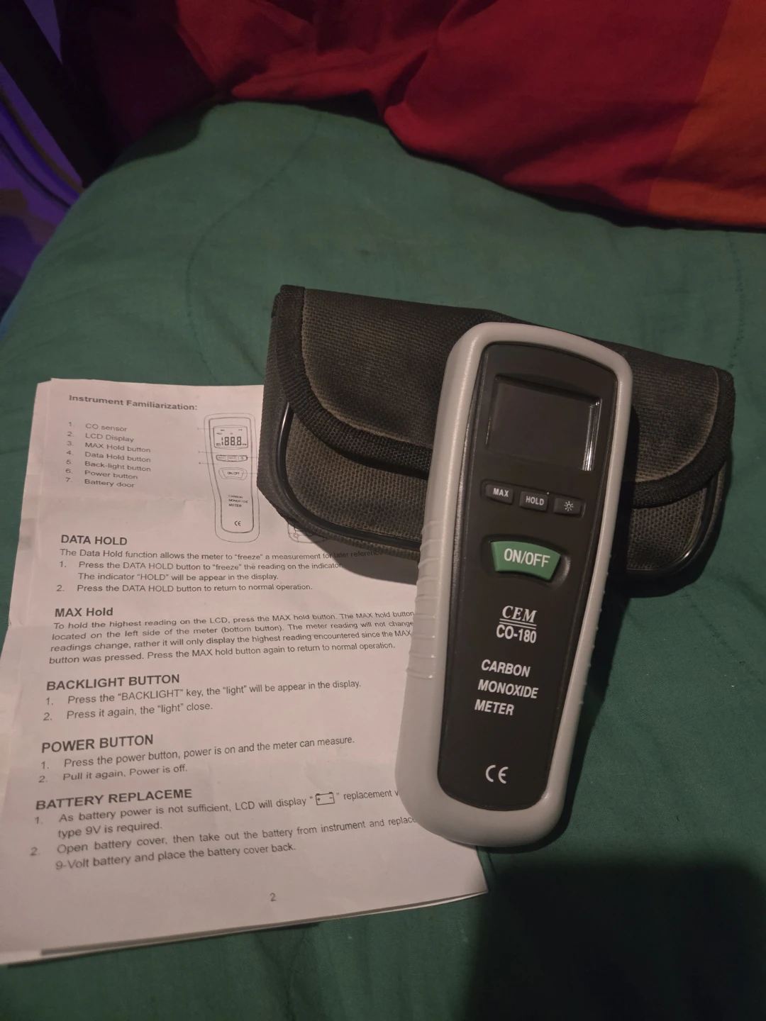 CEM CO-180 Carbon Monoxide Meter with Case - photo 3