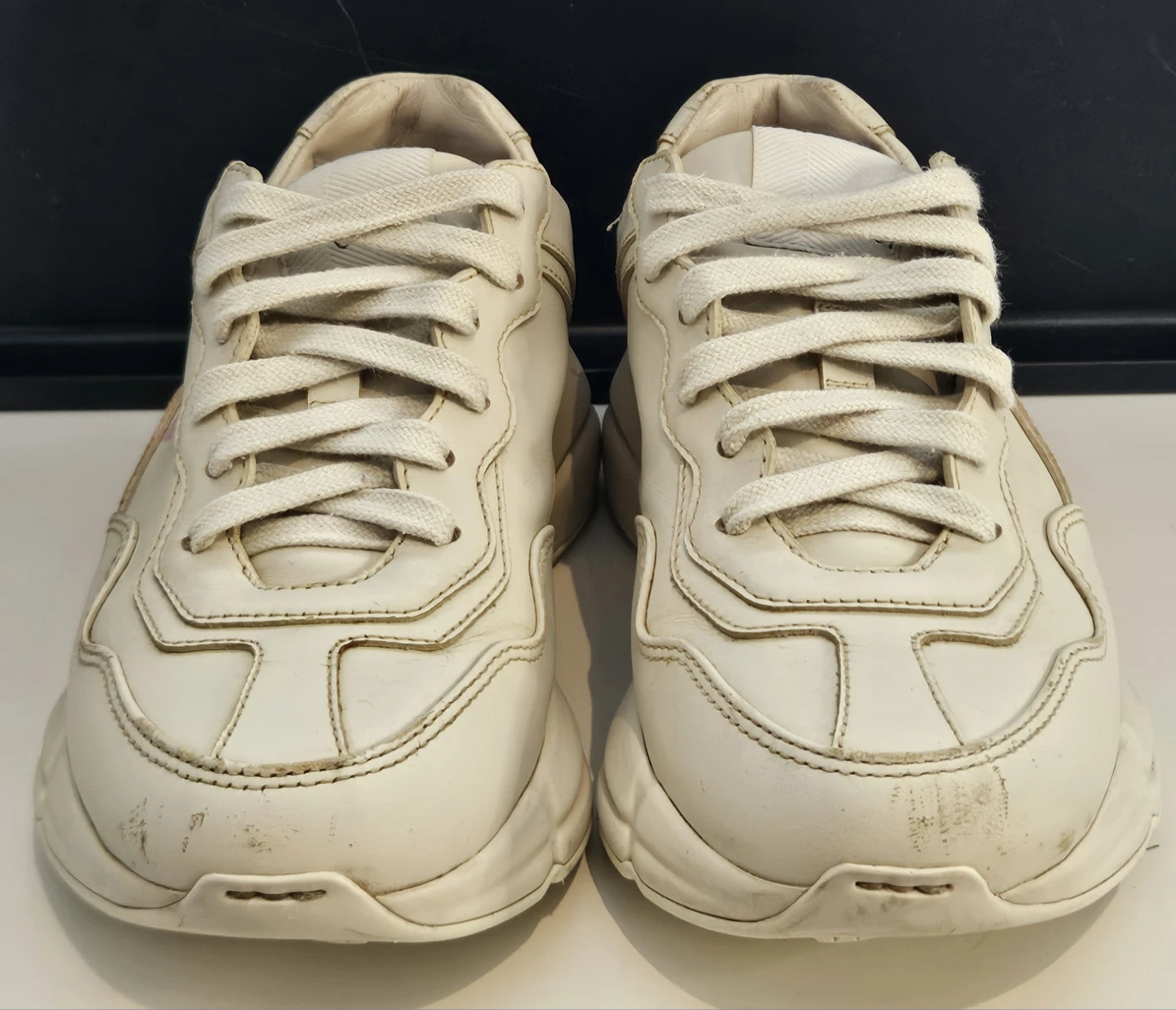 Lemon Gucci-print Rhyton leather sneakers - photo 2