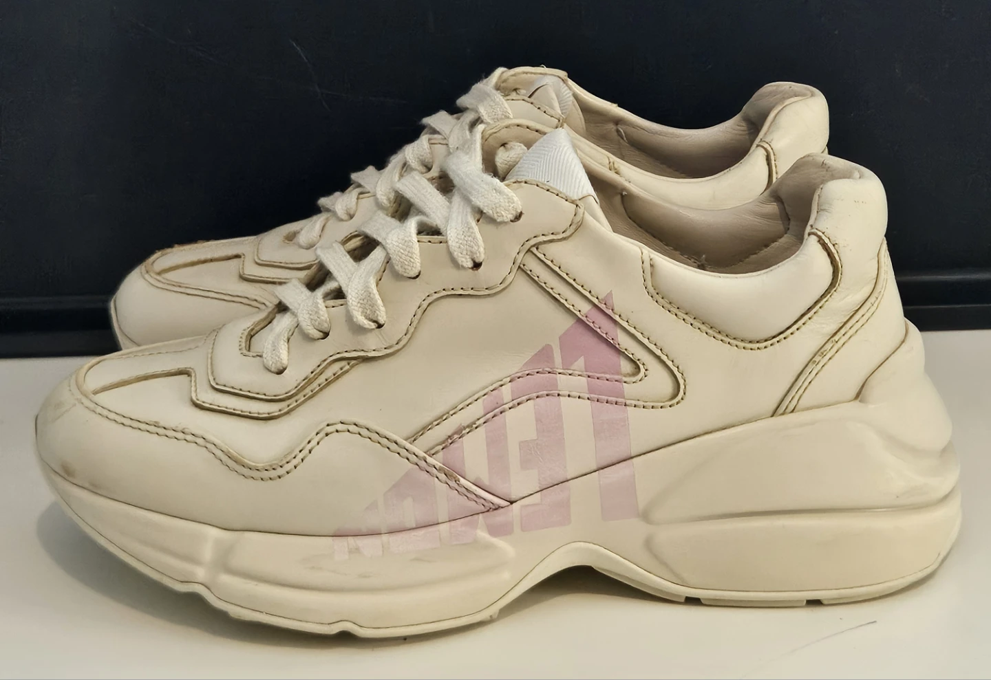 Lemon Gucci-print Rhyton leather sneakers - photo 4