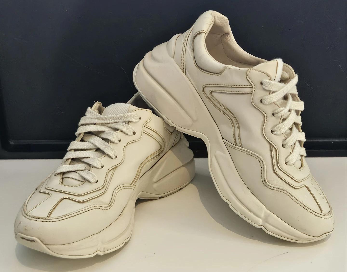 Lemon Gucci-print Rhyton leather sneakers - photo 5