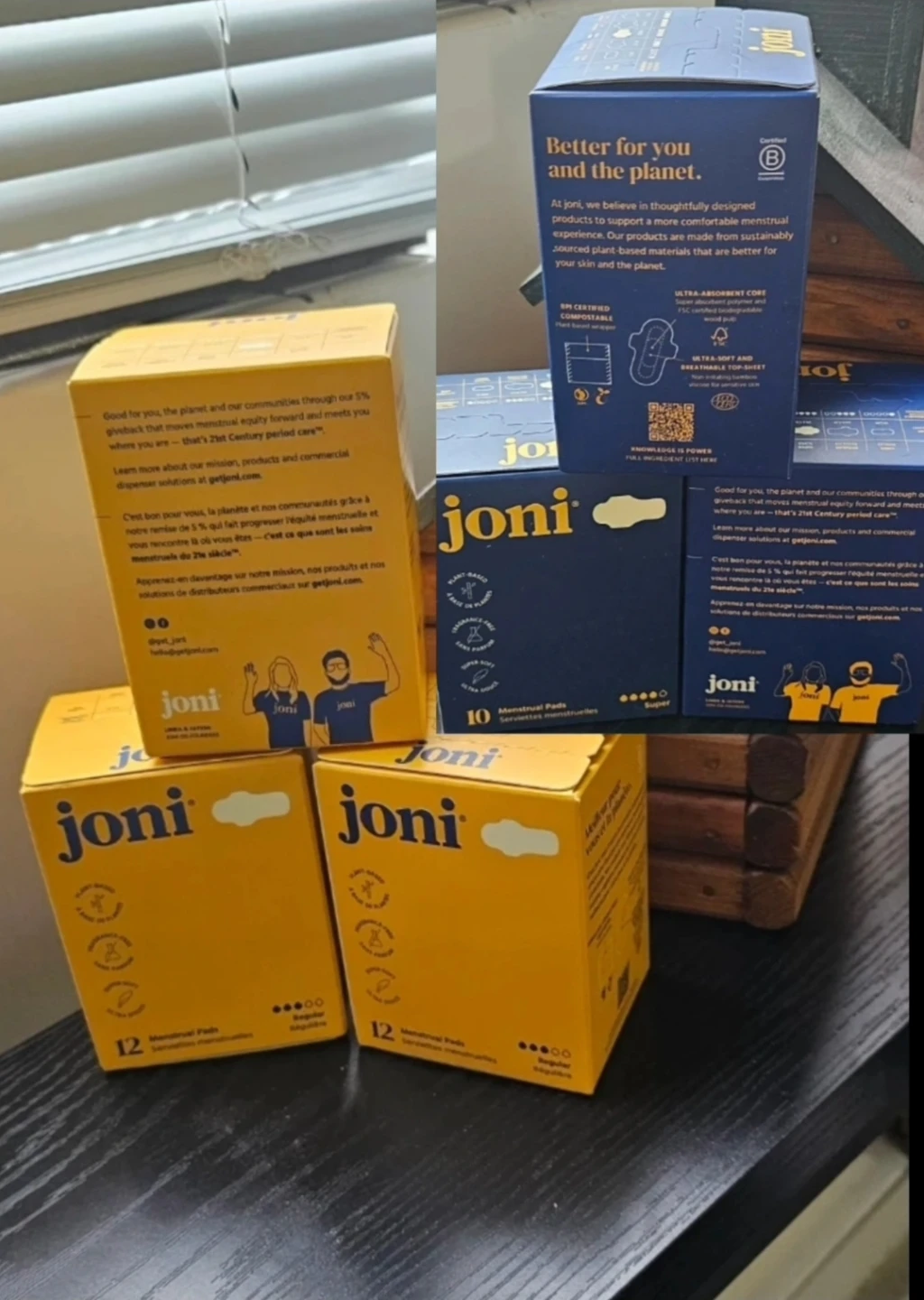 A bunch of Joni Biodegradable Regular Pads - 6 Packs