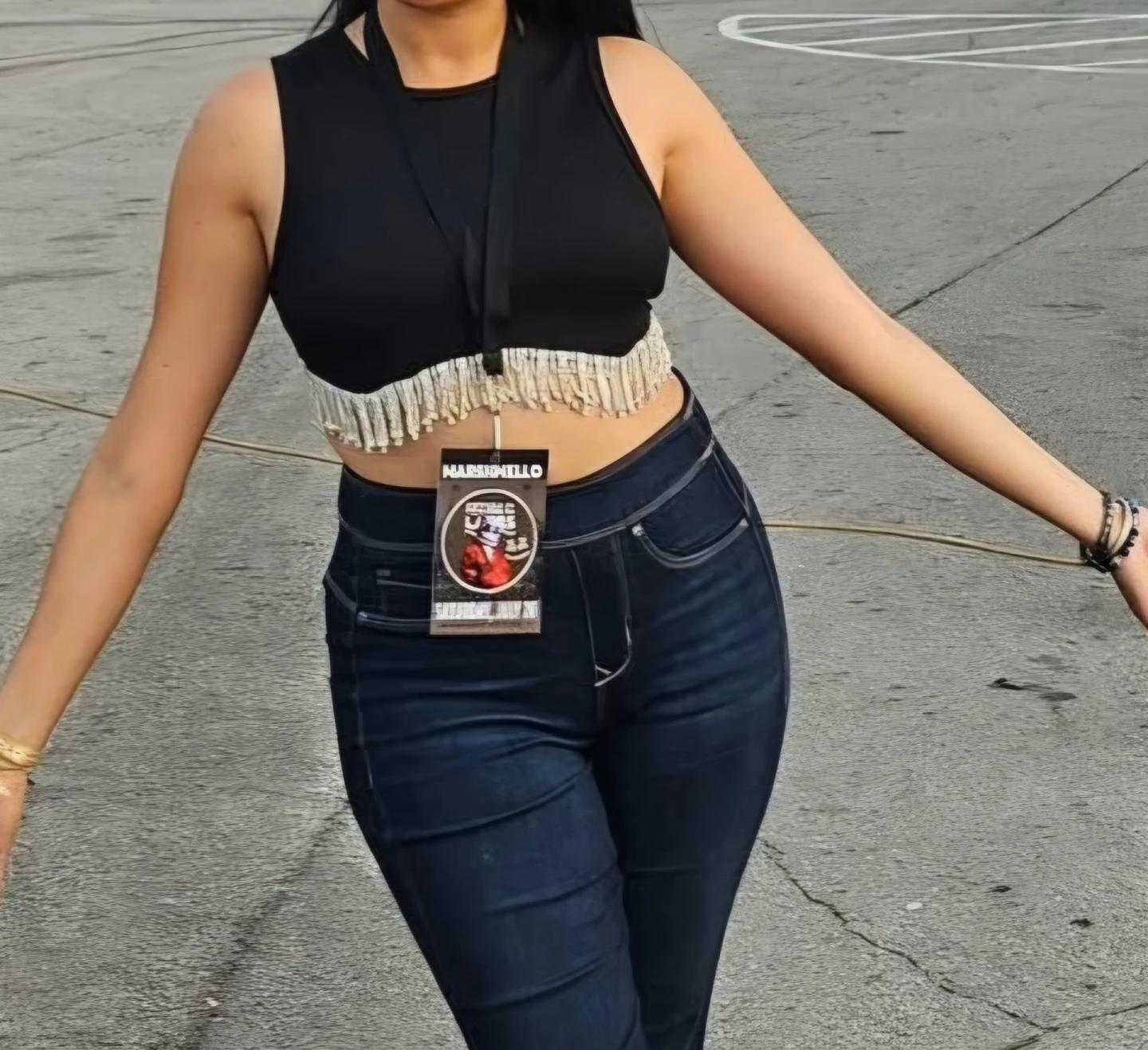 Black Beaded Fringe Crop Top