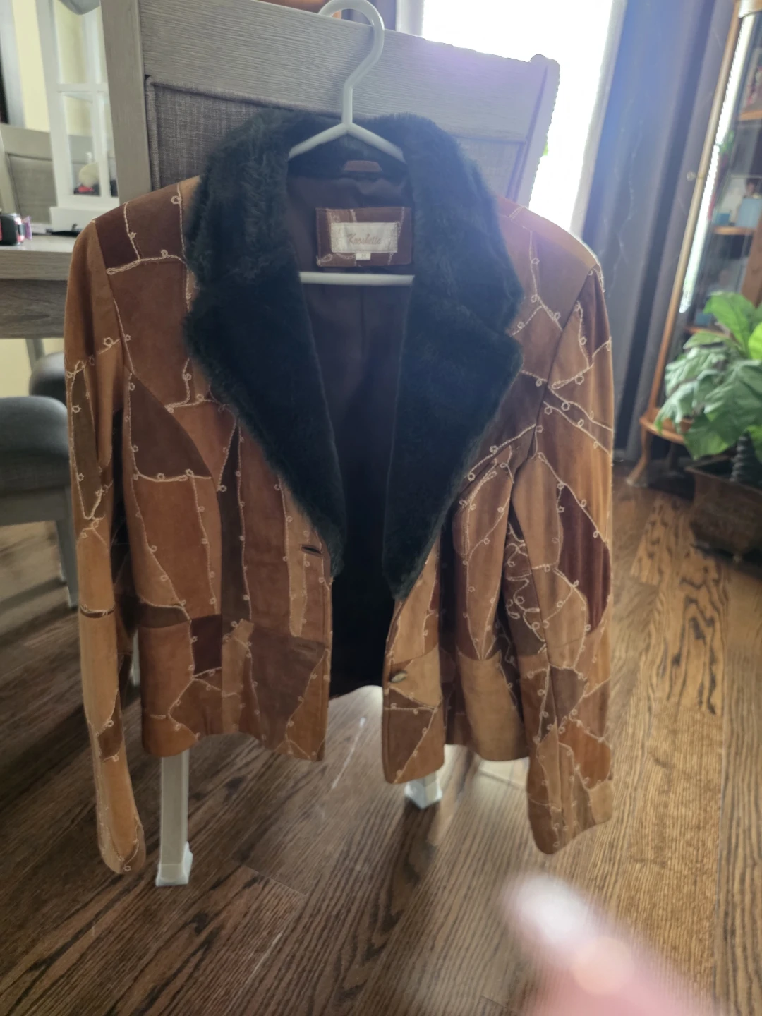 Patchwork Suede Jacket with Faux Fur Collar