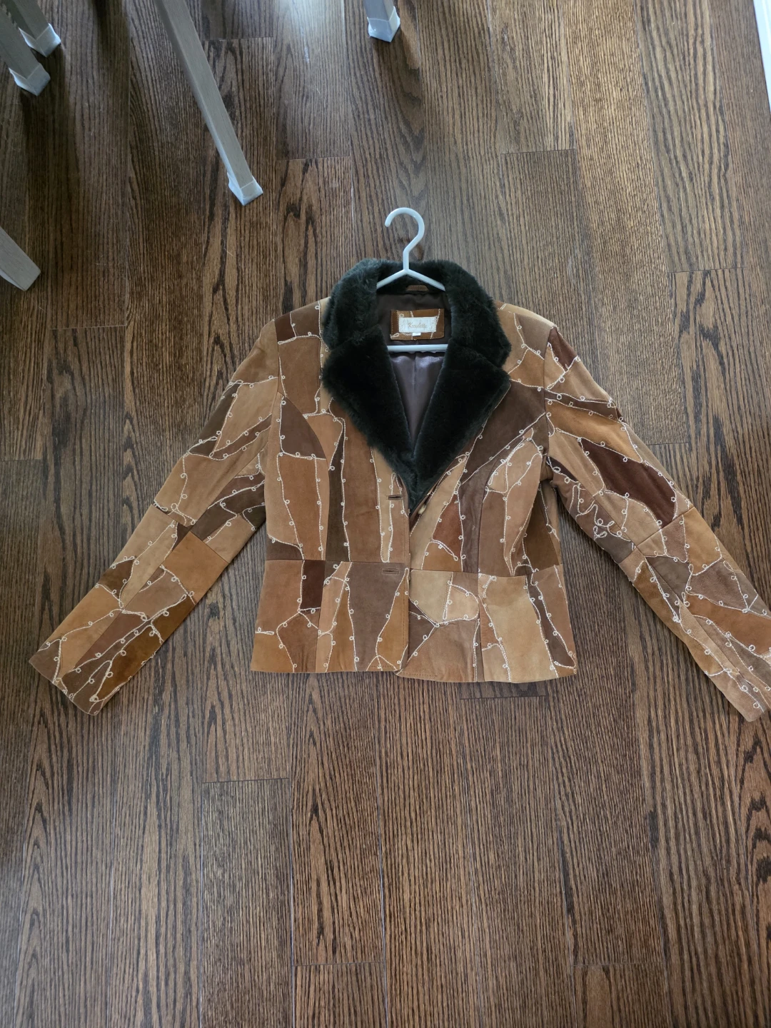 Patchwork Suede Jacket with Faux Fur Collar - photo 2