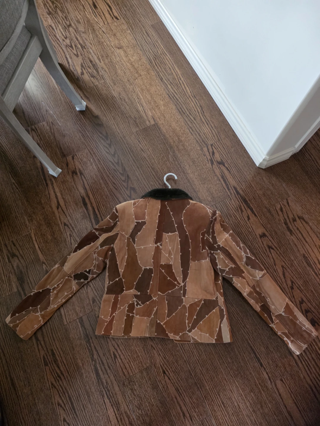 Patchwork Suede Jacket with Faux Fur Collar - photo 4
