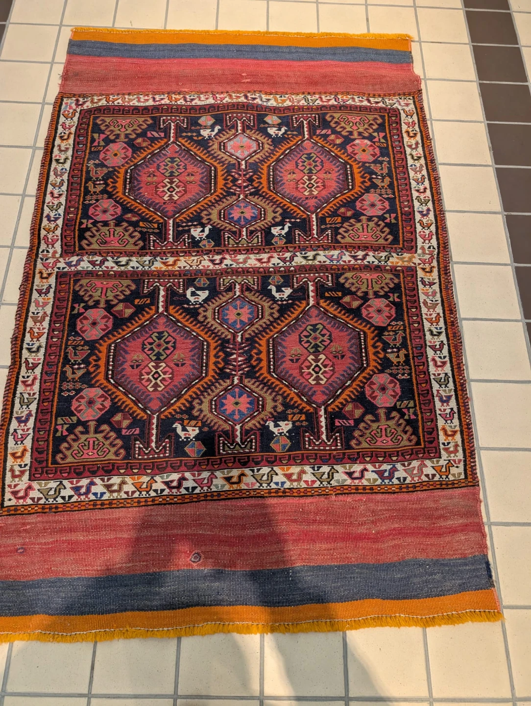 Handwoven Oriental Rug - Geometric Bird Pattern