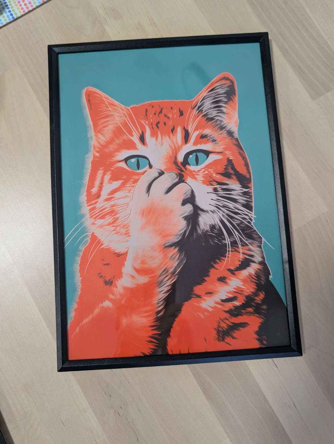 Framed Orange Cat Art Print 20x30 cm