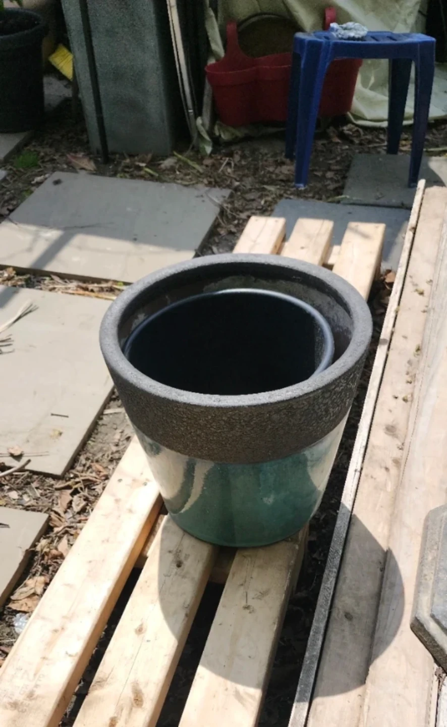 Large Teal and Black Textured Planter Pot