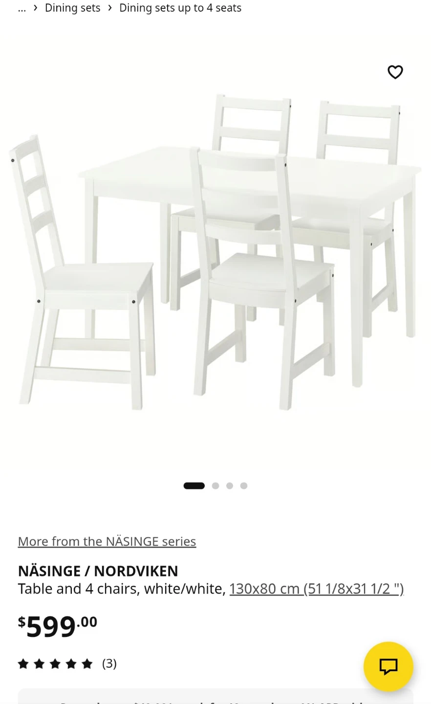 IKEA NÄSINGE / NORDVIKEN Dining Table and 4 Chairs White - photo 3