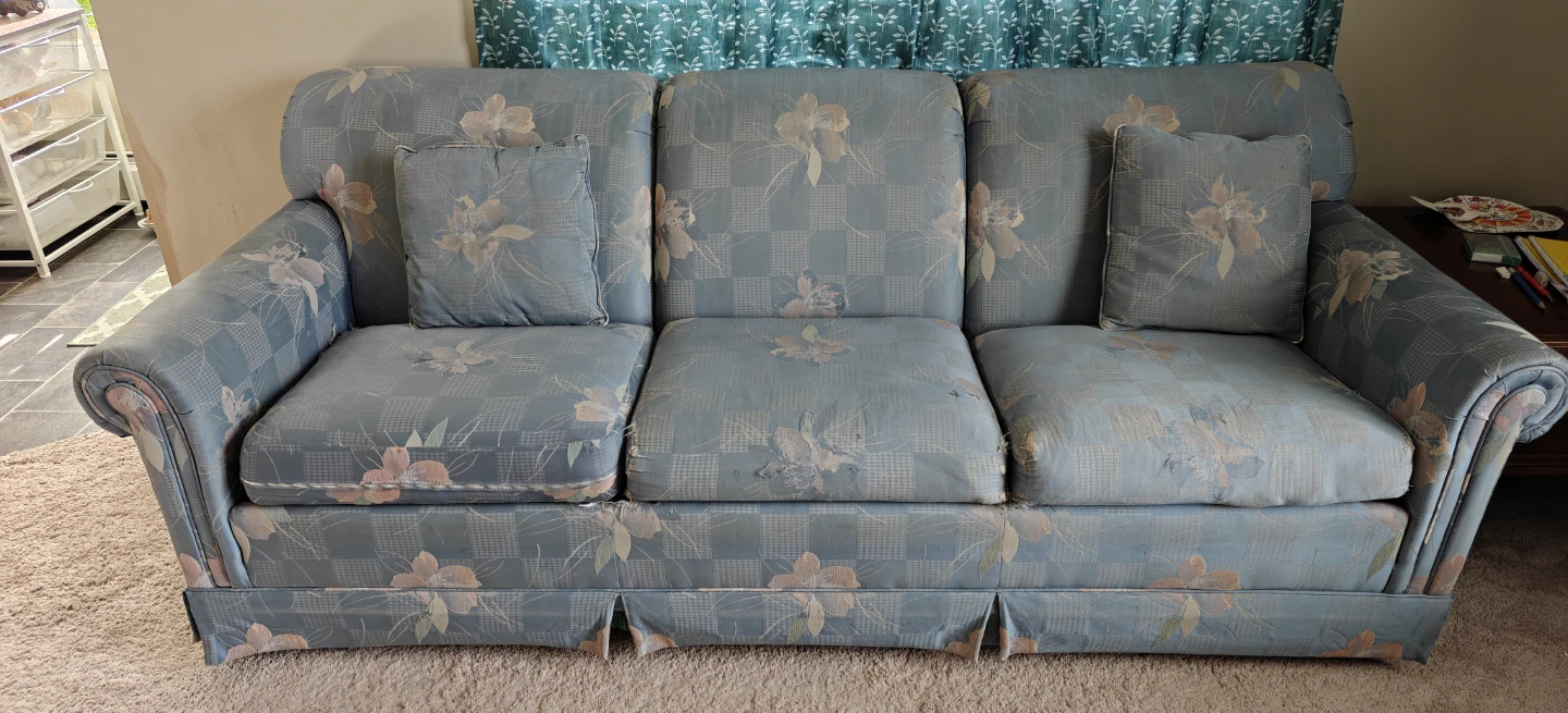 Blue Floral Pattern Sofa with Pillows