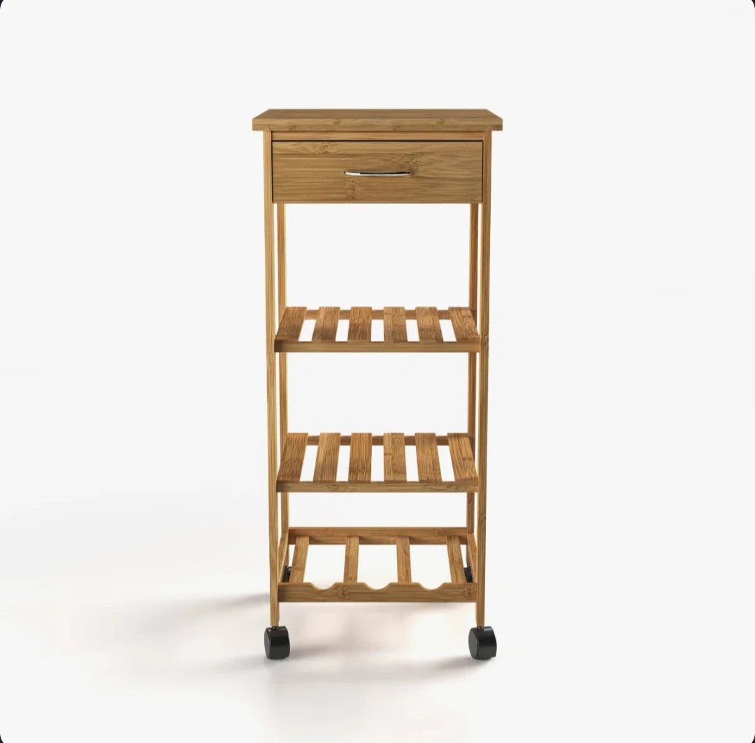 Mind Reader Bamboo Rolling Cart with Drawer and Shelves