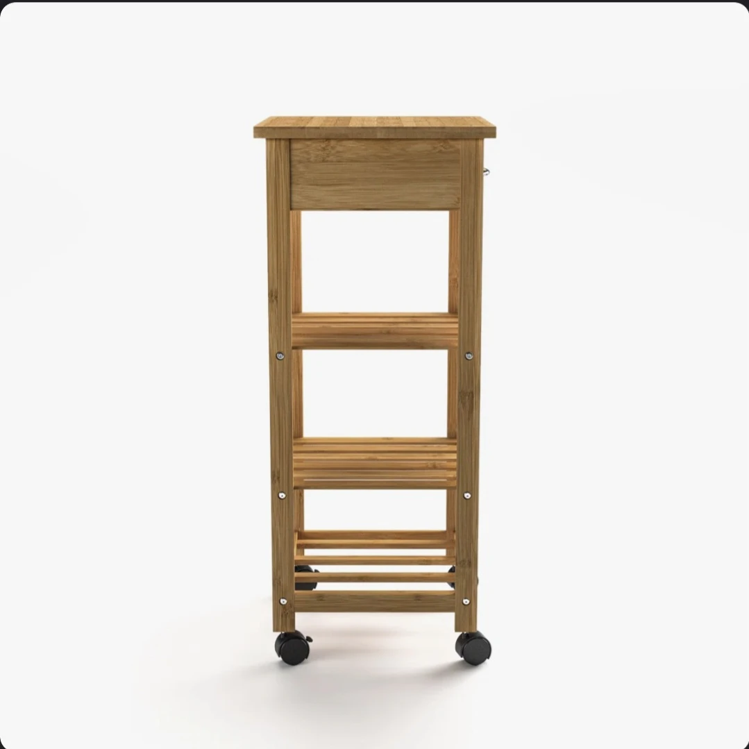 Mind Reader Bamboo Rolling Cart with Drawer and Shelves - photo 3