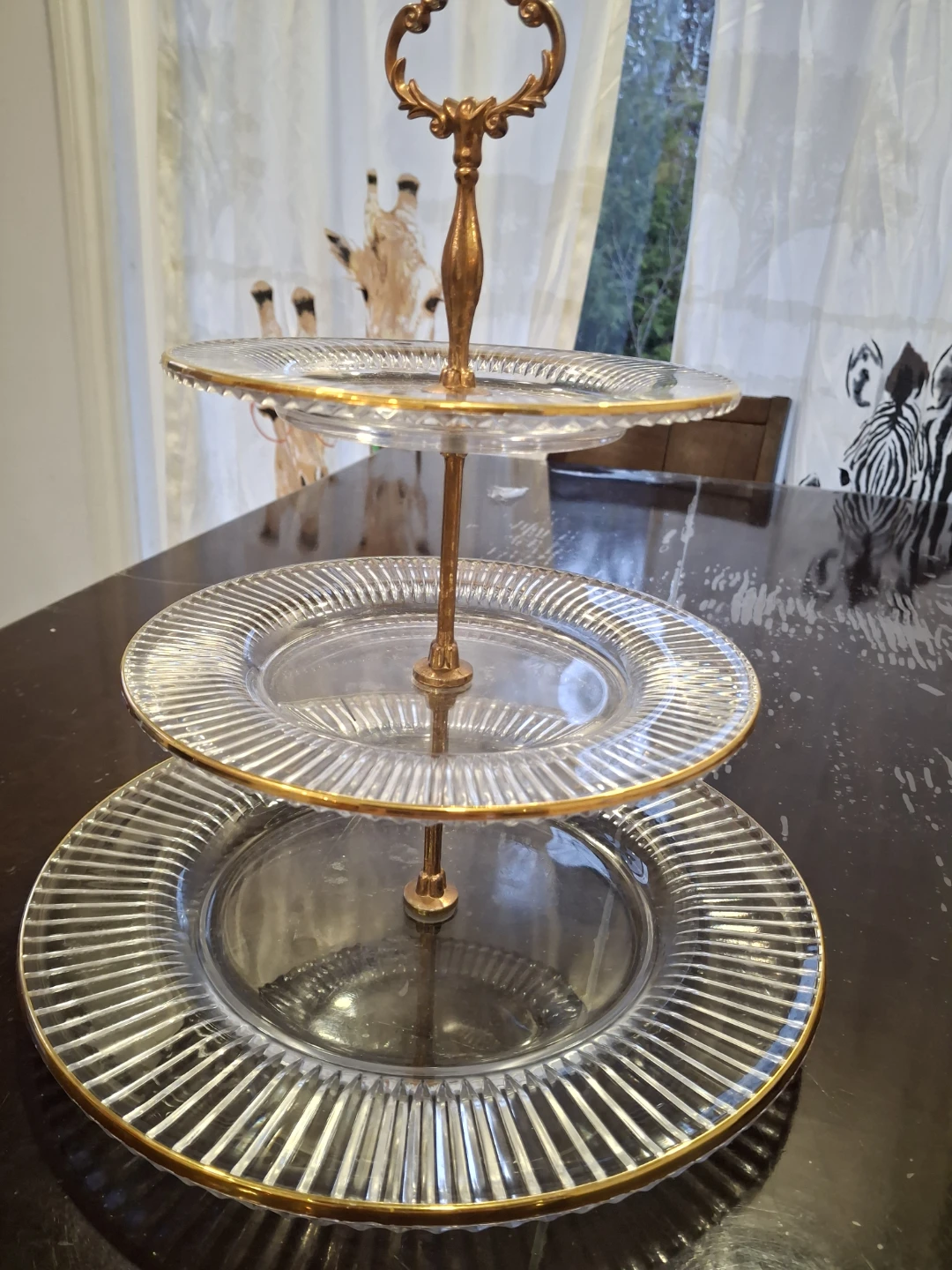 3-Tier Glass Serving Stand with Gold Trim