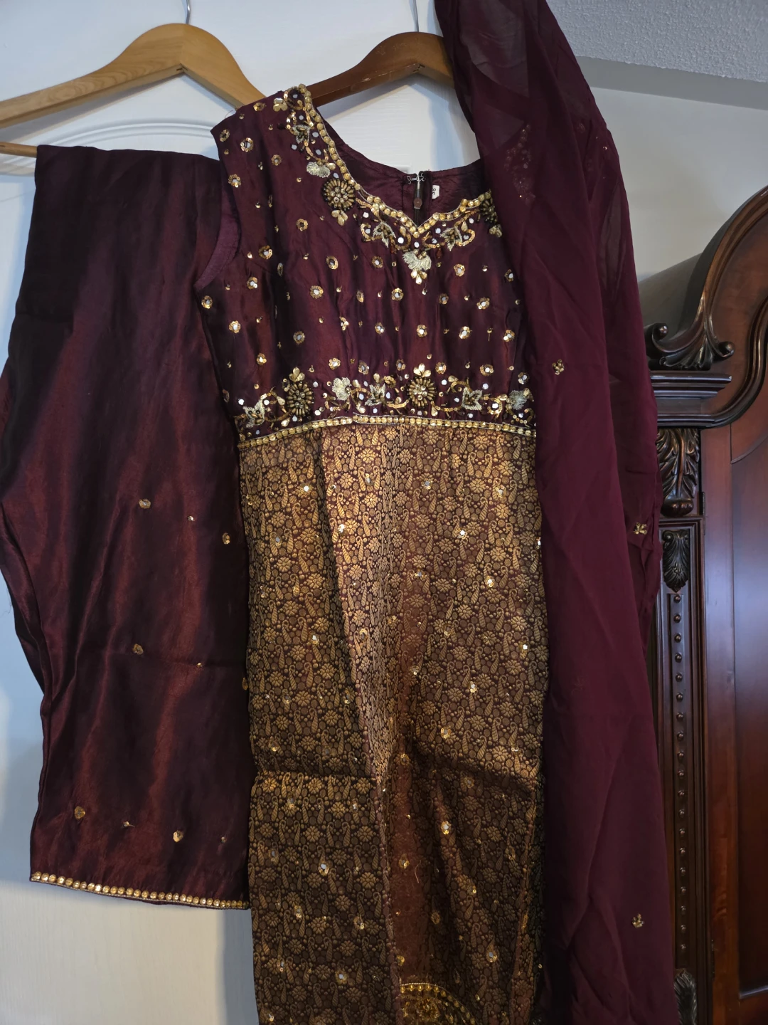 Embellished Maroon and Gold Indian Suit