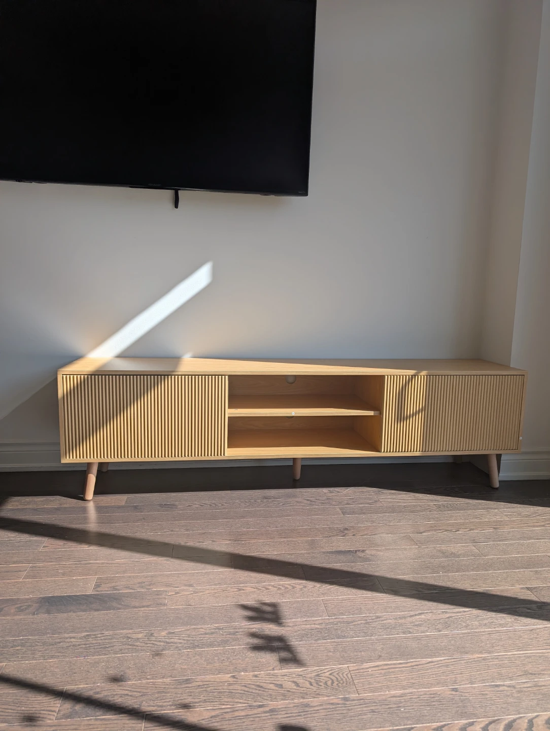 Oak TV Stand with Slatted Doors