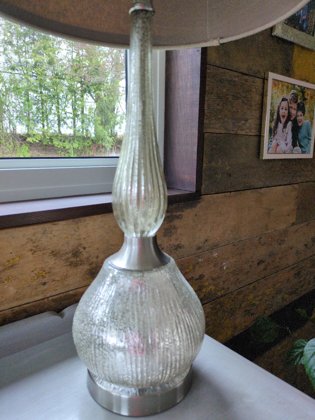 Clear Glass Accent Table Lamp with Beige Shade - photo 2