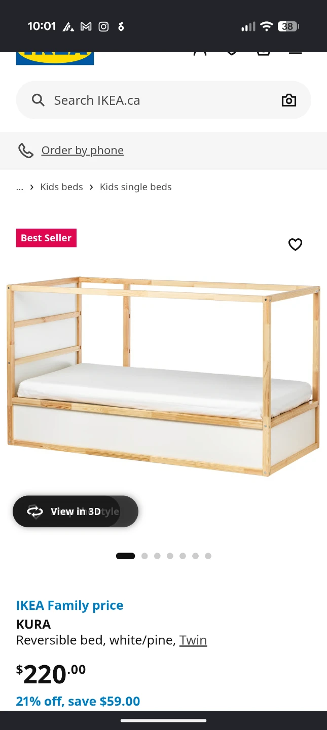 IKEA KURA Twin Reversible Bed White/Pine