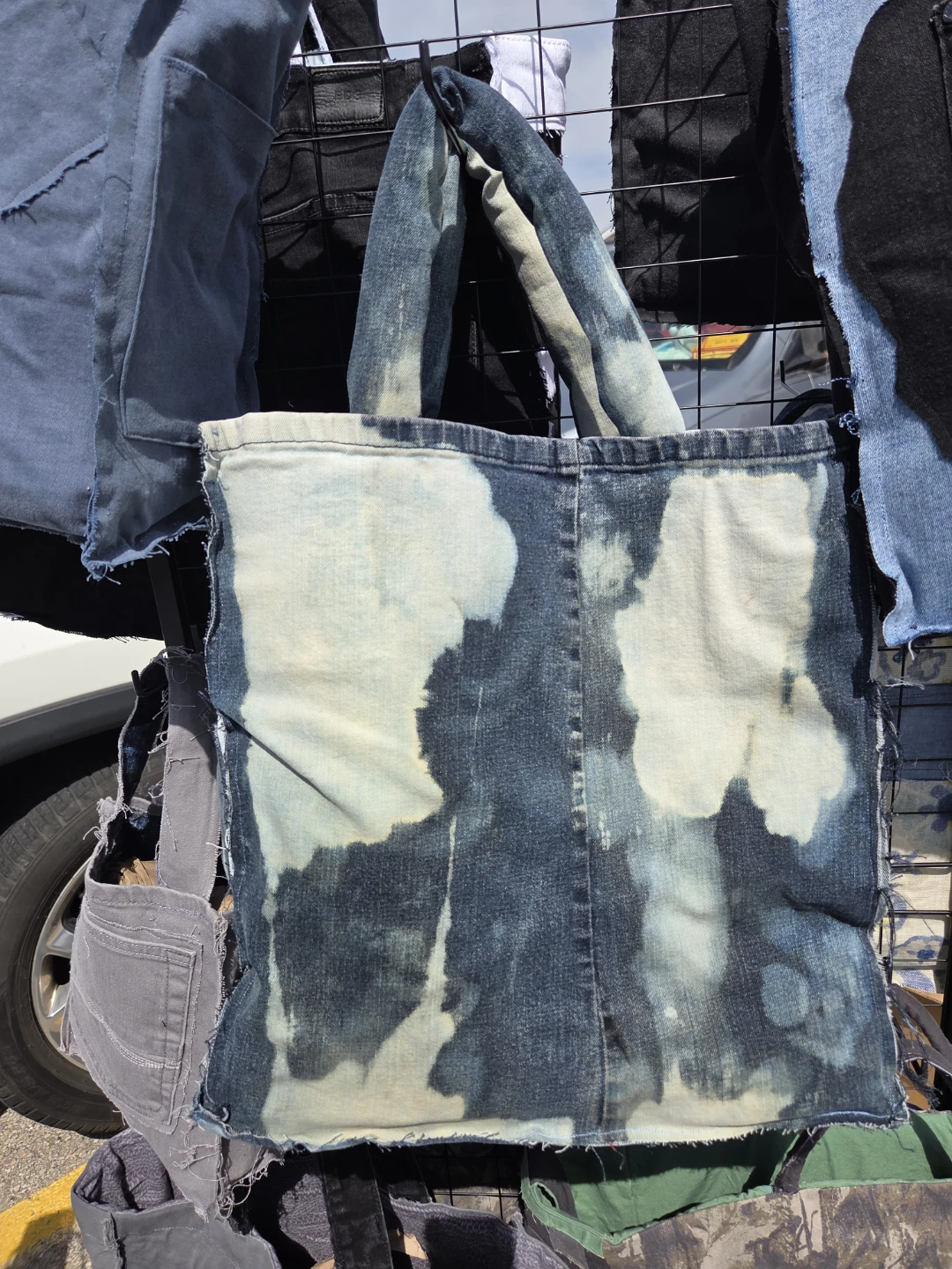 Denim Tote Bag with Bleached Design