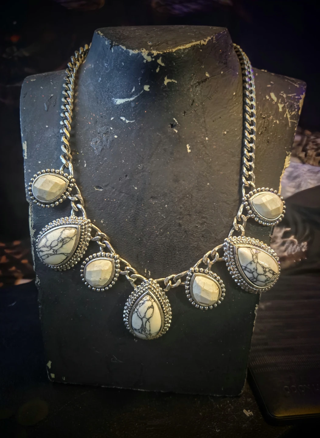 Statement Necklace with White and Grey Stones