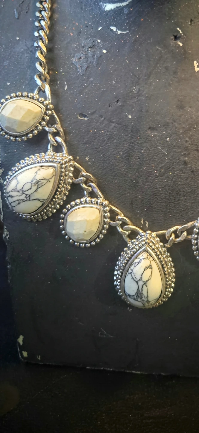 Statement Necklace with White and Grey Stones - photo 2