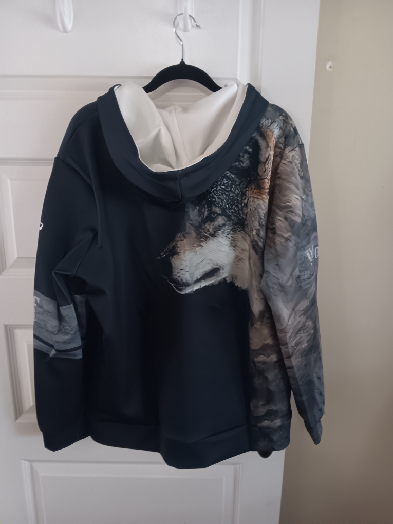 Wolf Print Zipper Hoodie - photo 2
