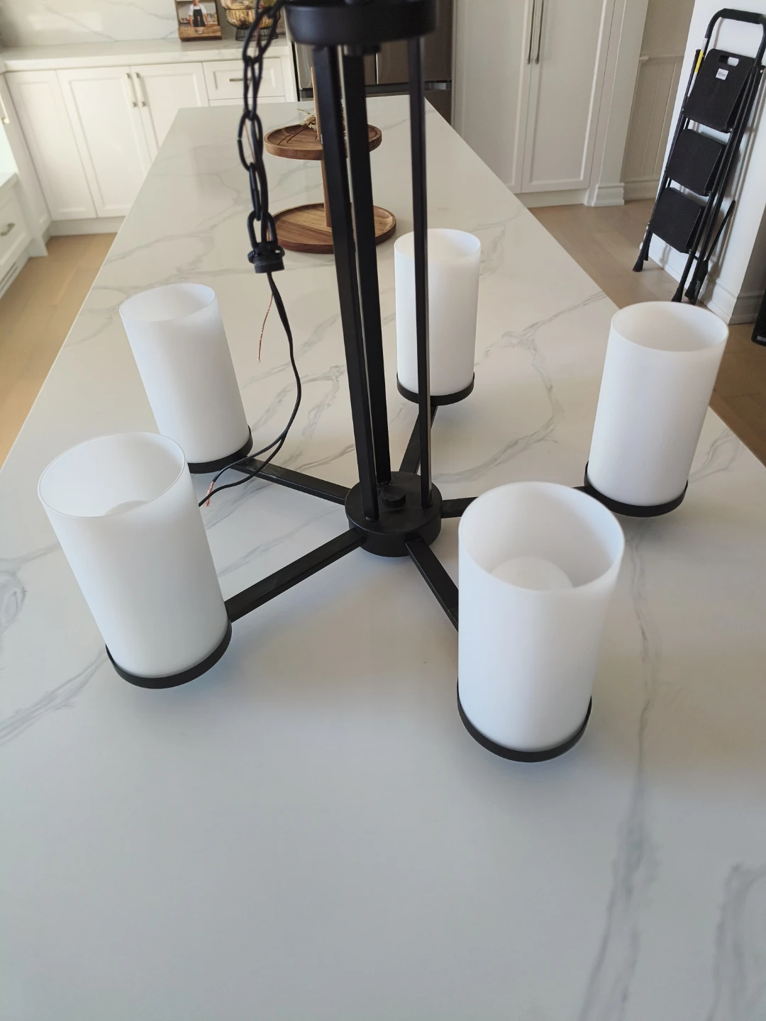 5-Light Black Chandelier with Frosted Shades