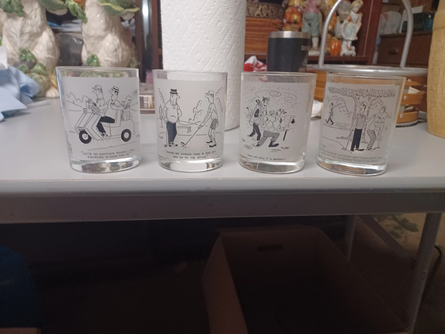 Set of 4 Vintage Golf Cartoon Glasses