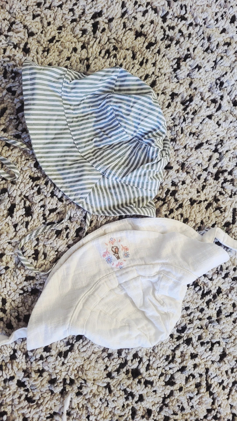 Baby Sun Hats - Striped and White with Embroidery