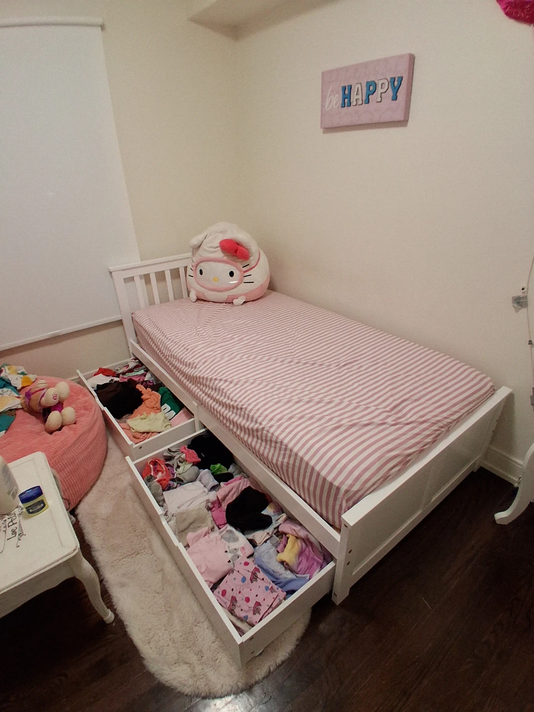 White Twin Bed Frame with Storage Drawers