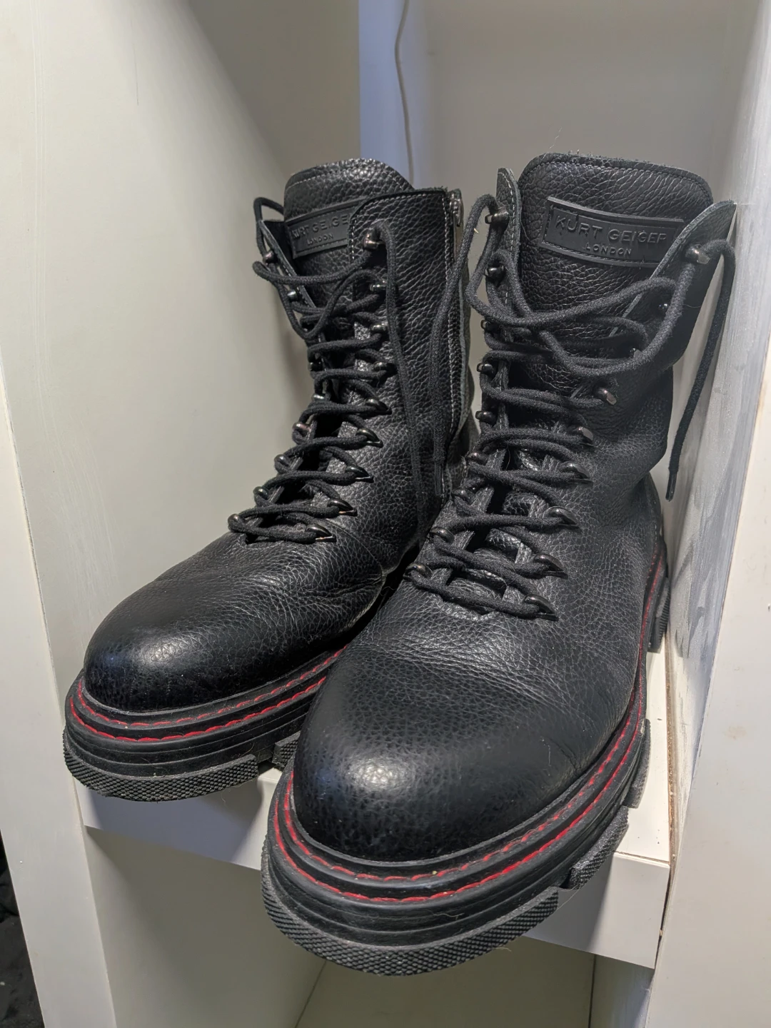 Kurt Geiger London Black Leather Lace-Up Combat Boots