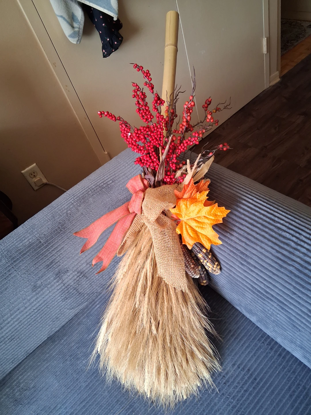 Decorative Fall Broom with Berries and Corn