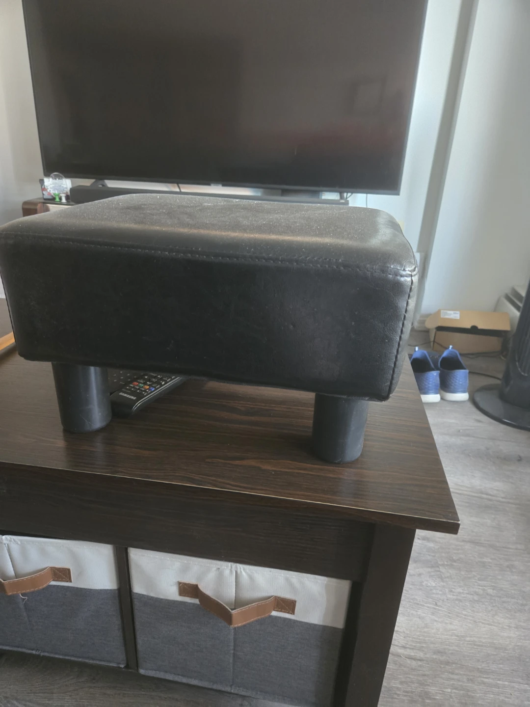 Black Faux Leather Footstool Ottoman
