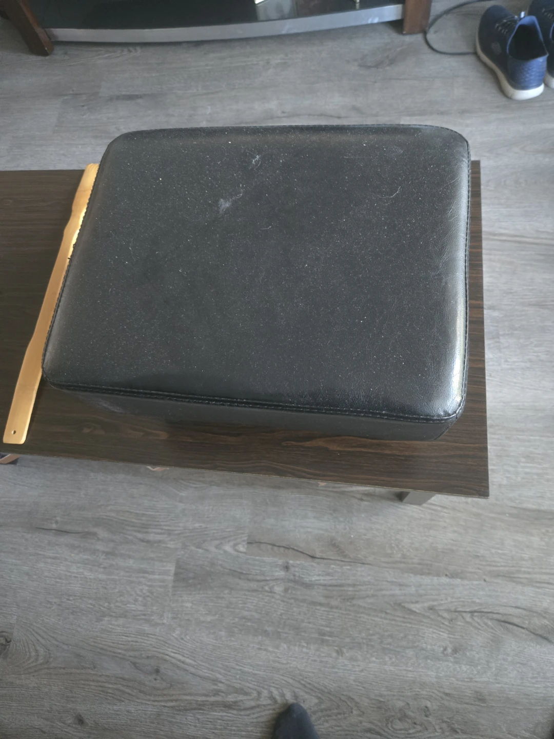 Black Faux Leather Footstool Ottoman - photo 2
