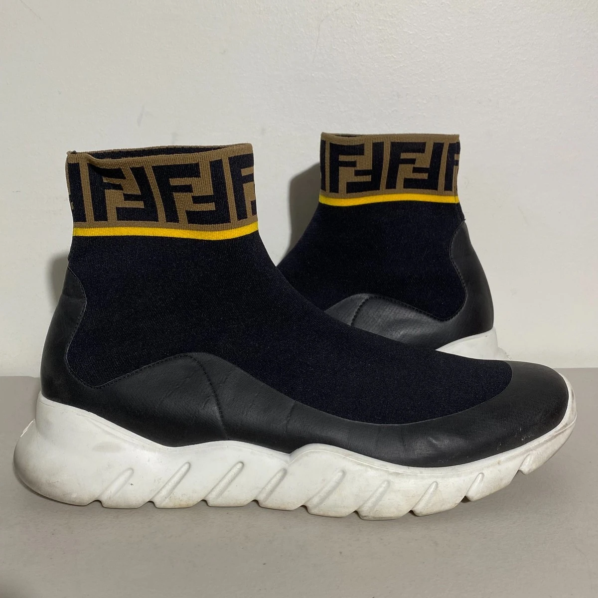 Fendi Fabric & Leather Sock Sneakers Black Size 8