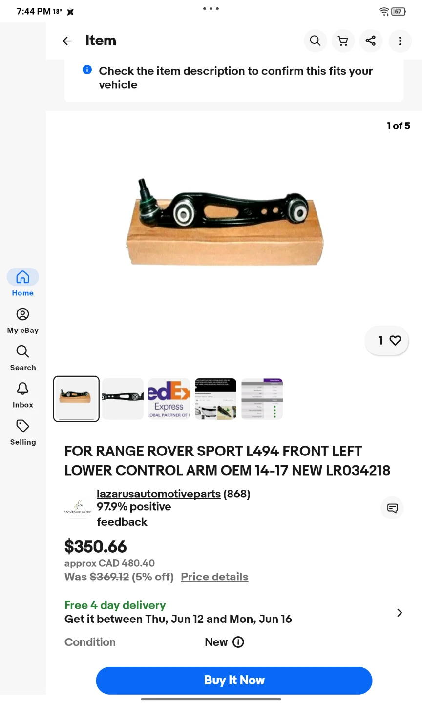 New Front Left Lower Control Arm for Range Rover Sport L494 - photo 2