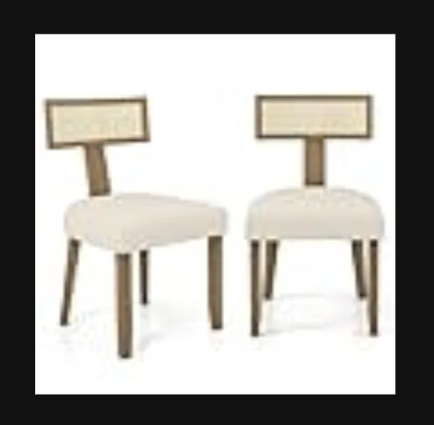 Set of 2 Cream Upholstered Chairs with Cane Backs