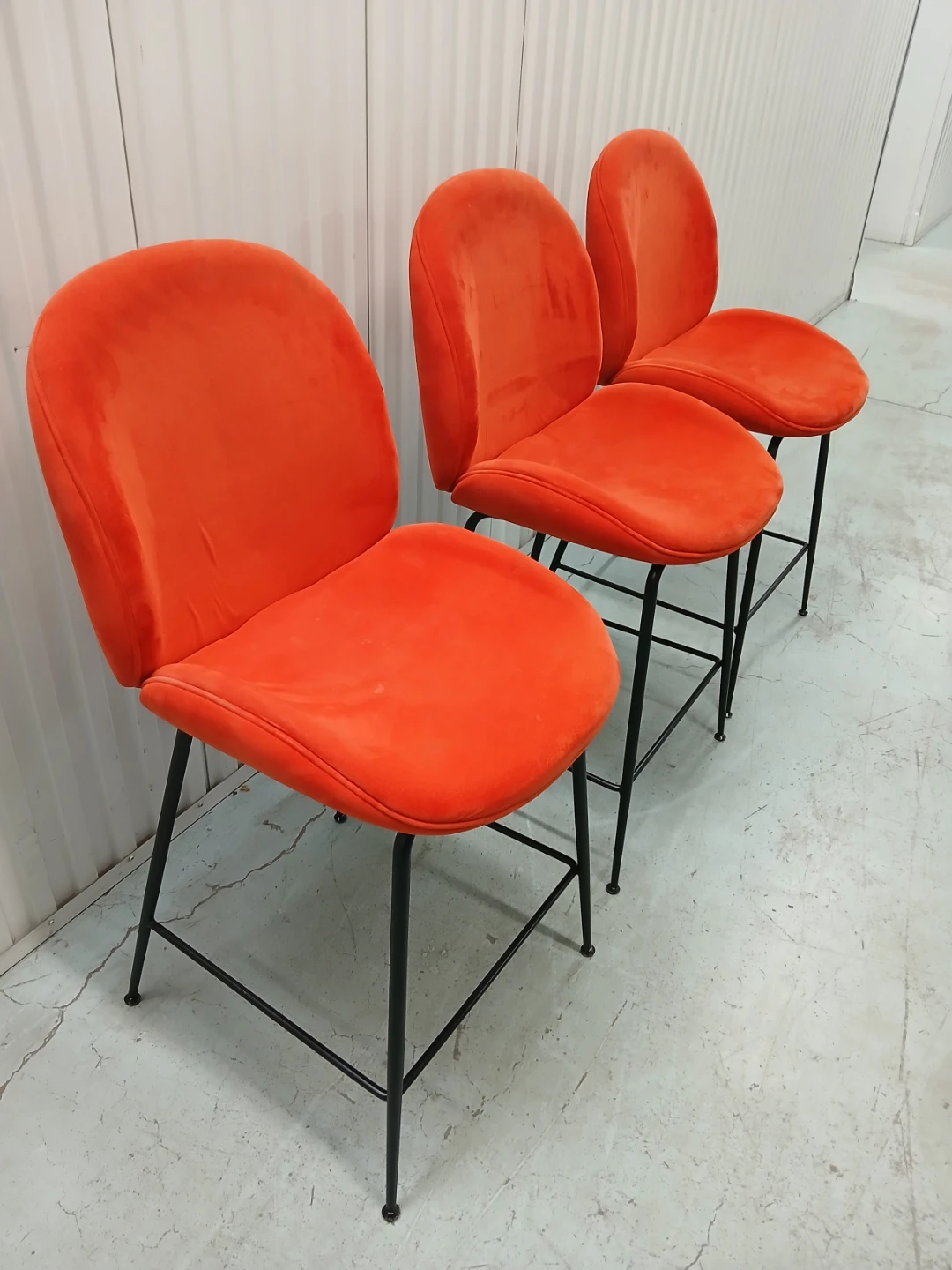 Set of 3 Orange Velvet Bar Stools - photo 5