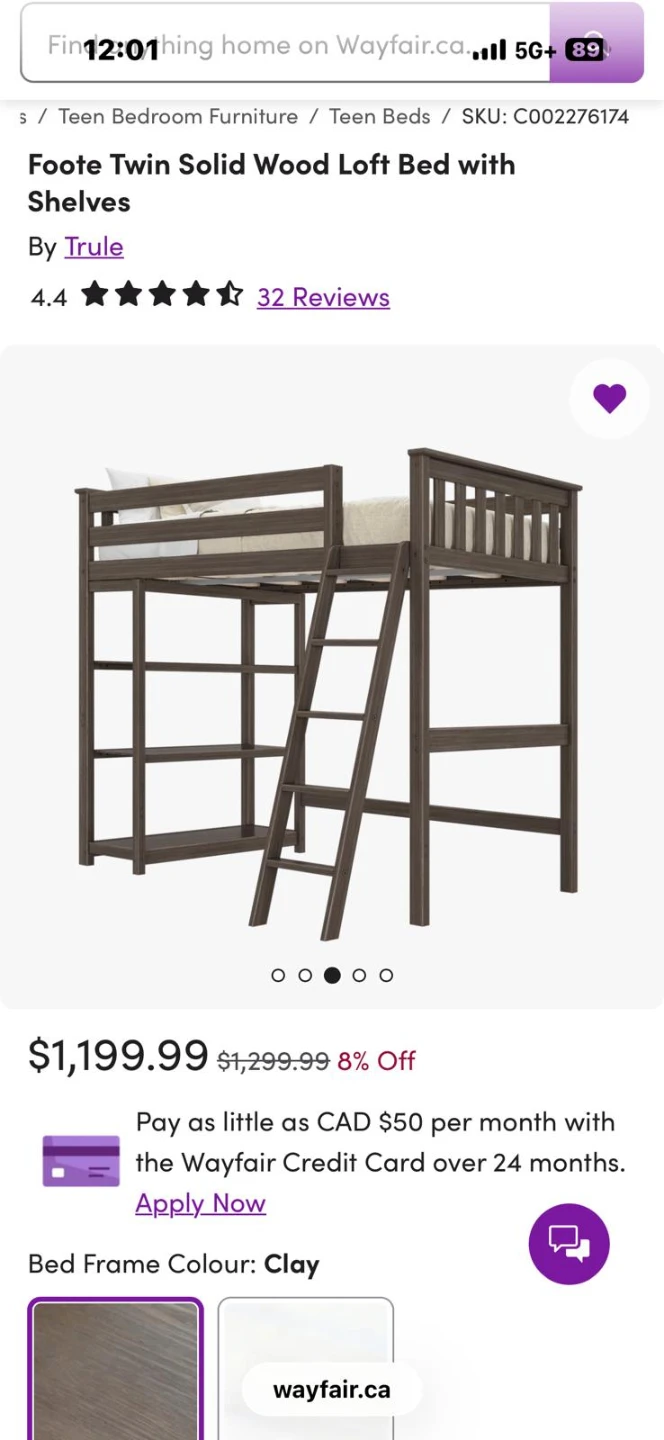Trule Foote Twin Solid Wood Loft Bed with Shelves - Clay