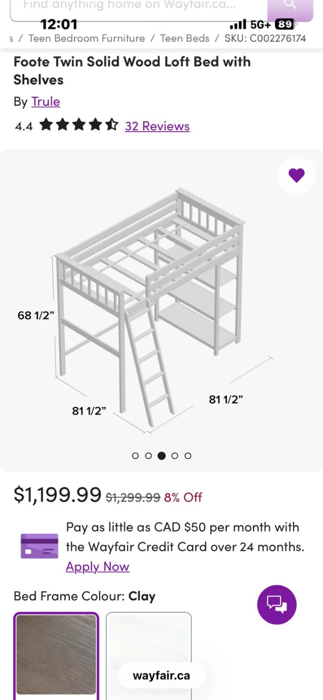 Trule Foote Twin Solid Wood Loft Bed with Shelves - Clay - photo 2