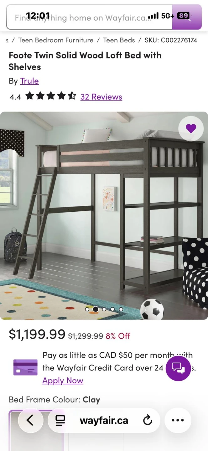 Trule Foote Twin Solid Wood Loft Bed with Shelves - Clay - photo 3