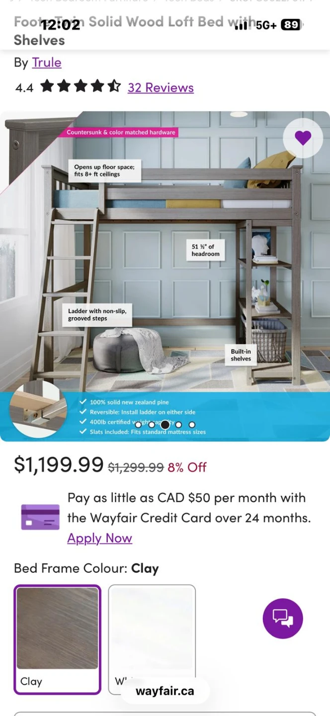 Trule Foote Twin Solid Wood Loft Bed with Shelves - Clay - photo 4