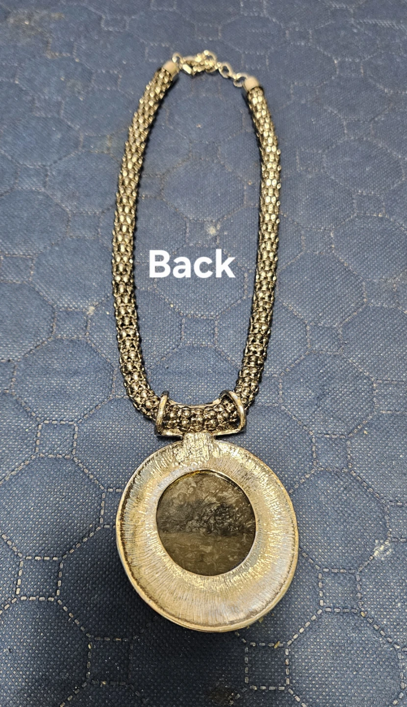 Silver tone statement necklace with large pendant - photo 2