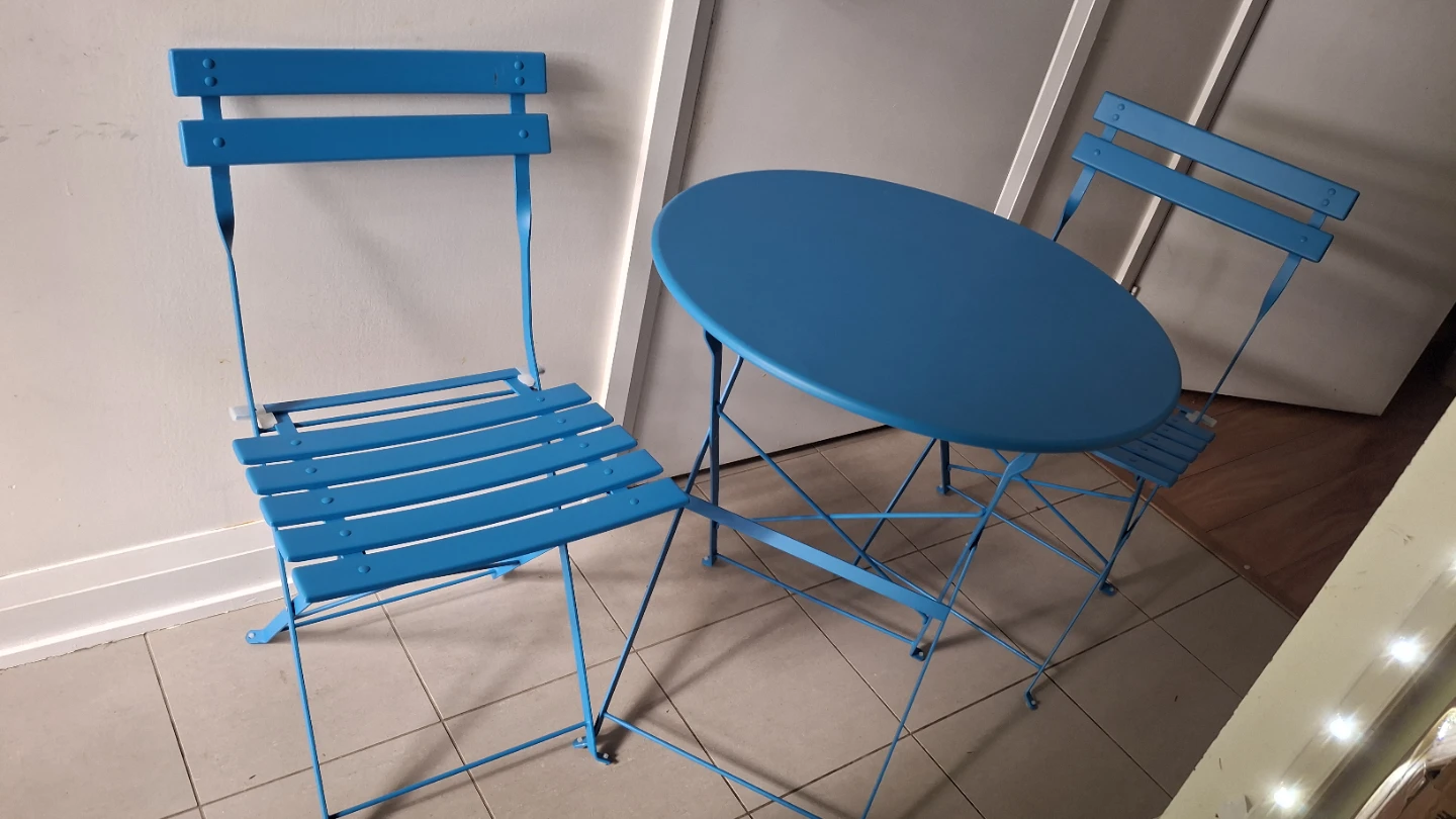 Blue Folding Bistro Table and Chair Set